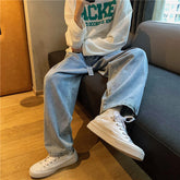 Men Jeans Loose Solid Color Straight-Leg Pants Trousers